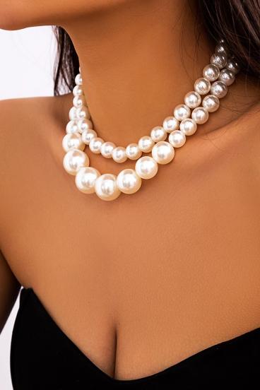 Sada dvou řetízků s umělými perlami, bílá
