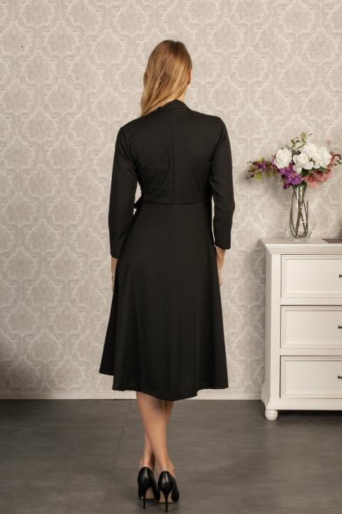 Elegantní šaty se skládacím límcem a 3/4 rukávy Imogena, černé