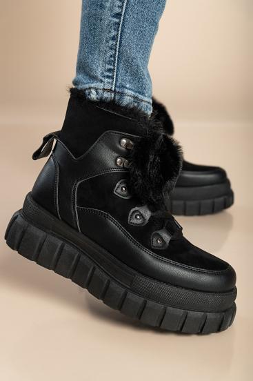 Módní boty s umělou kožešinou, W0YD654123, černé