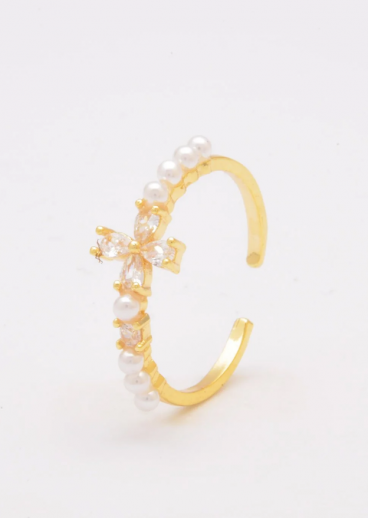 Prsten s ozdobnými perlami, ART569, zlatá barva