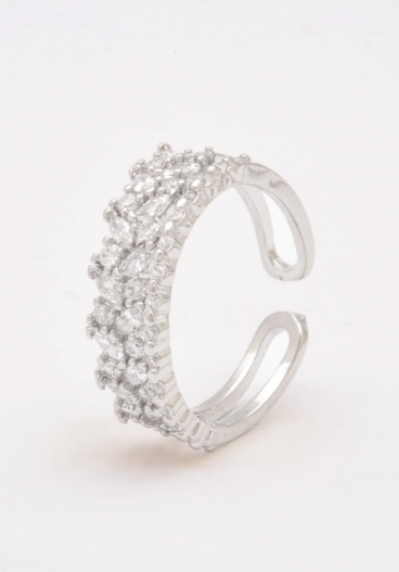 Prsten s ozdobnými diamanty, ART568, stříbrná barva