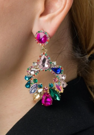 Elegantní náušnice s ozdobnými diamanty, ART1045, vícebarevné
