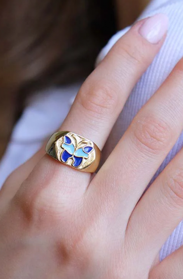 Elegantní prsten s motivem motýla, modrá barva