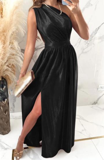 Elegantní maxi šaty z imitace sametu, černé