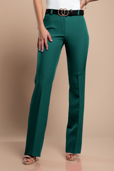 Elegantní dlouhé kalhoty s rovnými nohavicemi, zelené
