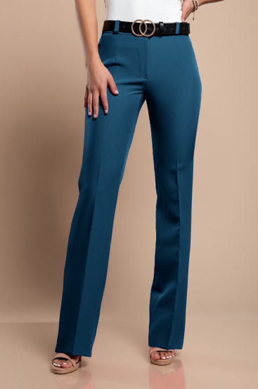 Elegantní dlouhé kalhoty s rovnými nohavicemi, petrolejově modré