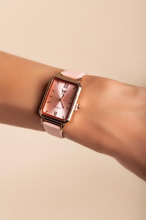 Elegantní hodinky s řemínkem z imitace kůže, světle růžové