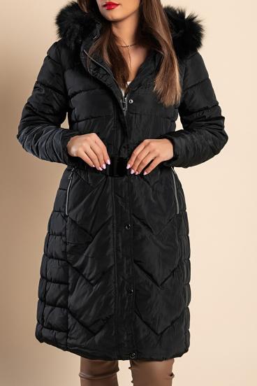 Plus size delší prošívaná bunda s kapucí, černá