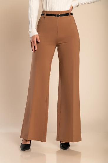 Elegantní dlouhé kalhoty s rovným střihem, camel