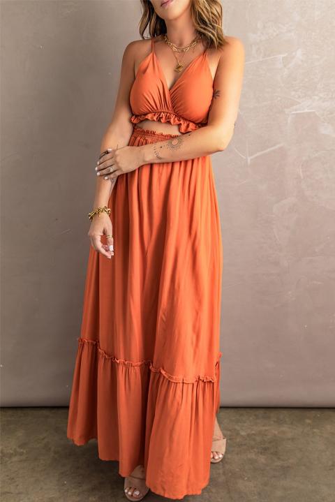 Elegantní šaty s volány Gaucha, oranžové