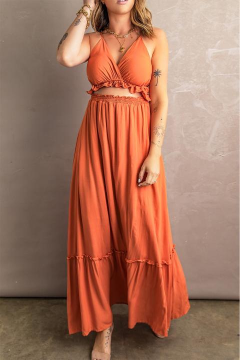 Elegantní šaty s volány Gaucha, oranžové