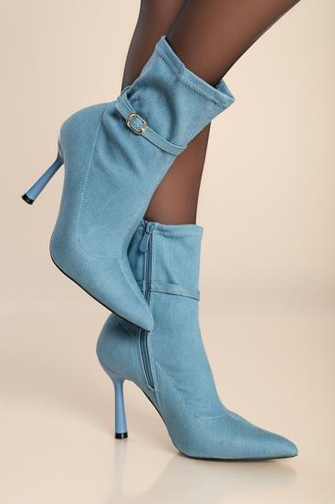 Kotníkové boty na vysokém podpatku z imitace džínoviny, světle modré