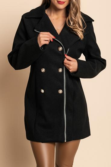 Elegantní kabát na knoflíky a zip, černý
