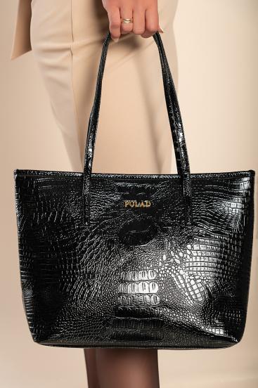 Velká kabelka s krokodýlím vzorem, černá