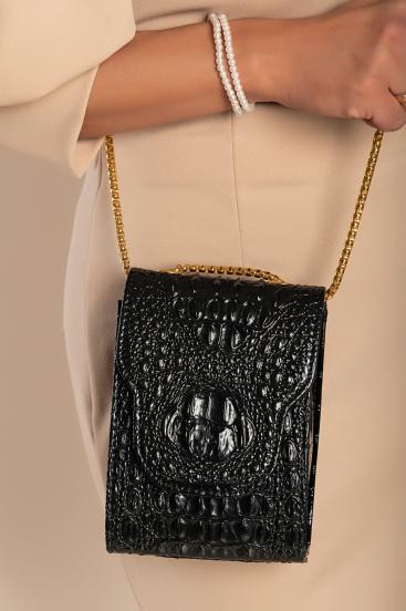 Malá kabelka se vzorem krokodýlí kůže, černá