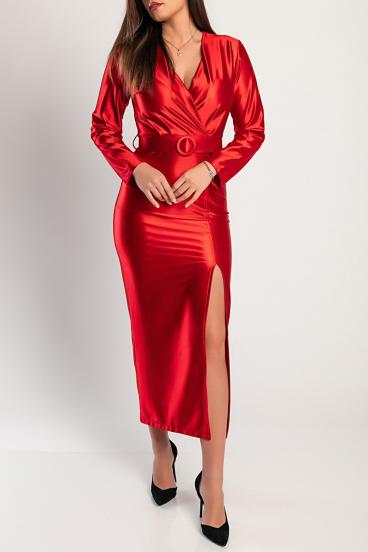 Elegantní midi šaty z imitace saténu, červené