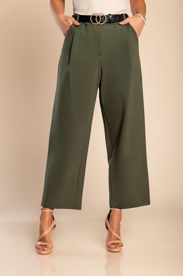 Elegantní kalhoty s rovným střihem, olivové