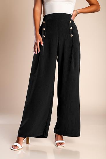 Elegantní dlouhé kalhoty na knoflíky, černé