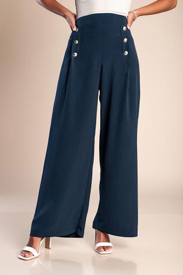 Elegantní dlouhé kalhoty na knoflíky, tmavě modré