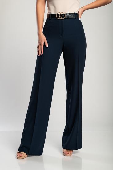 Elegantní dlouhé kalhoty s rovným střihem, tmavě modré