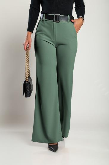 Elegantní dlouhé kalhoty s páskem Solarina, olivová
