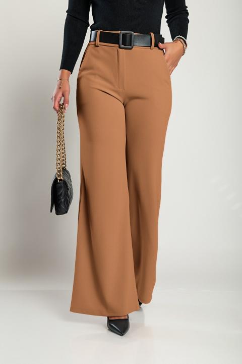 Elegantní dlouhé kalhoty s páskem Solarina, camel