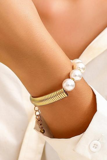 Elegantní náramek s umělými perlami zlaté barvy