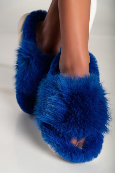 Pantofle s umělým kožíškem, modré