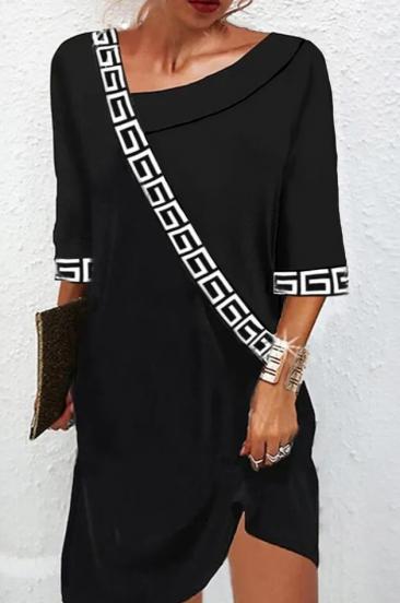 Elegantní šaty s geometrickým potiskem, černé
