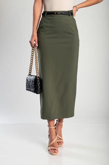 Elegantní midi sukně, olivová