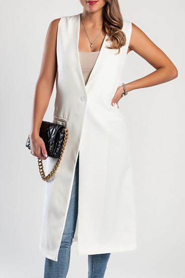 Elegantní dlouhá vesta s knoflíkem, bílá