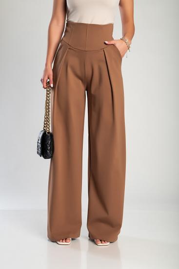 Elegantní dlouhé kalhoty s vysokým pasem, camel