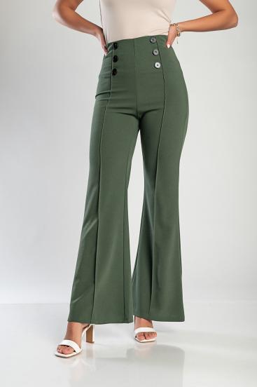 Elegantní dlouhé kalhoty s vysokým pasem, olivové