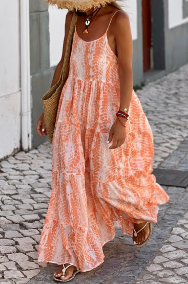 Dlouhé šaty s potiskem, oranžové