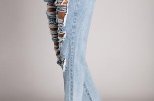 Rovné džíny s rozparky Volenta, světle modré