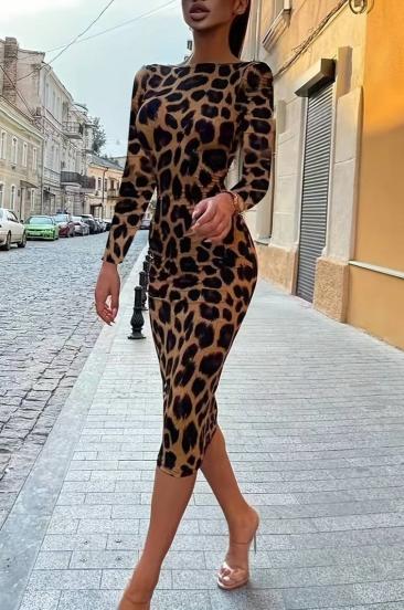 Bodycon Midi šaty s leopardím vzorem, Leopard