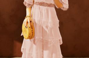 Elegantní midi šaty s vsadkami z průhledné krajky Tiziana,, růžové