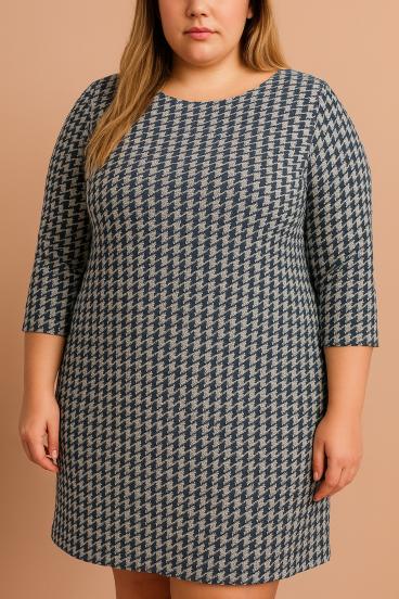Midi šaty plus size s potiskem pepity, tmavě modré