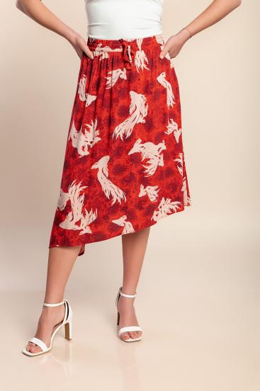 Midi sukně s potiskem, červená