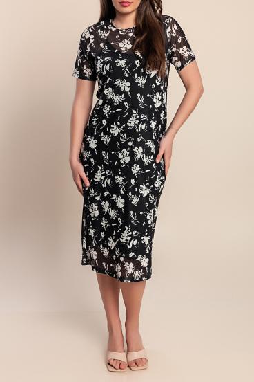 Elegantní midi šaty s potiskem, černé