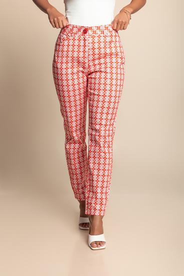 Bavlněné kalhoty plus size s potiskem, červené