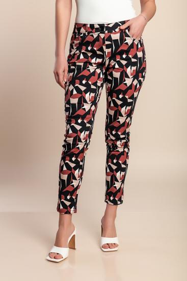 Bavlněné kalhoty plus size s potiskem, vínové