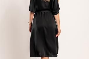 Elegantní midi šaty s výstřihem Thiena, černé