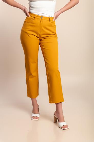 Bavlněné kalhoty plus size, hořčicová barva