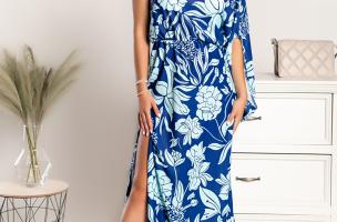 Elegantní maxi šaty s potiskem Tiezza, modré
