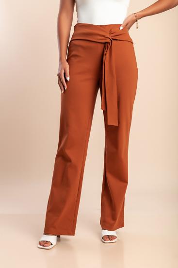Elegantní bavlněné kalhoty s ozdobným uzlem, camel