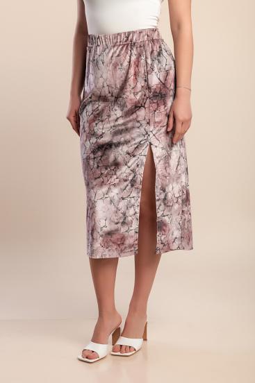 Midi sukně plus size s potiskem, světle růžová