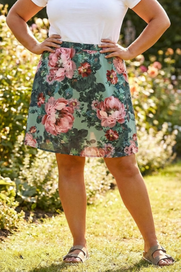 Sukně plus size s květinovým potiskem, zelená