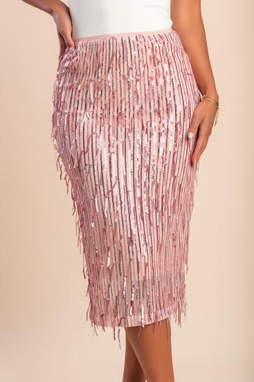 Elegantní midi sukně s flitry, růžová