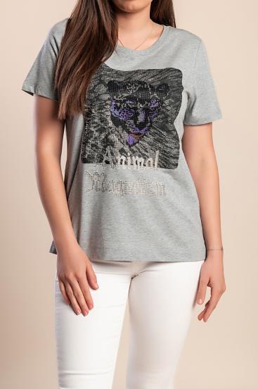 Bavlněné tričko s potiskem, plus size, šedé
